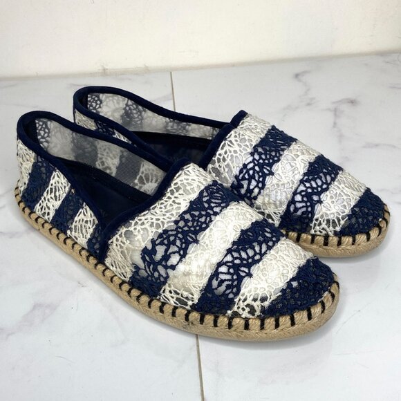 Louis Vuitton Blue & White Striped Crochet Lace Flat SEA BREEZE Espadrilles 36.5 - Picture 7 of 12